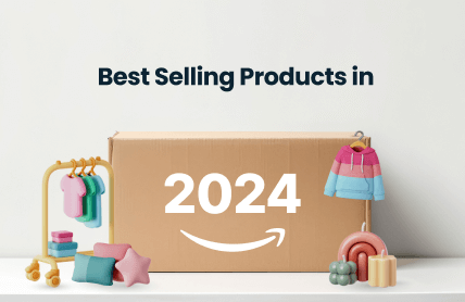 Large product box labeled '2024' surrounded by clothing items.
