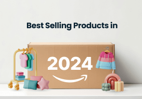 Large product box labeled '2024' surrounded by clothing items.